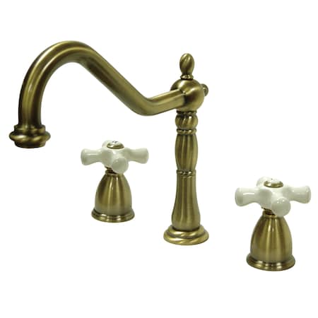 Kingston Brass Widespread Kitchen Faucet, Antique Brass KB1793PXLS